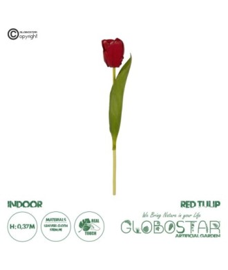GloboStar® Artificial Garden RED TULIP BRANCH 21203 Τεχνητό Διακοσμητικό Κλαδί Κόκκινη Τουλίπα Y37cm